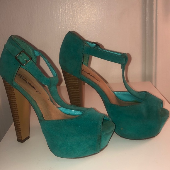 teal open toe heels
